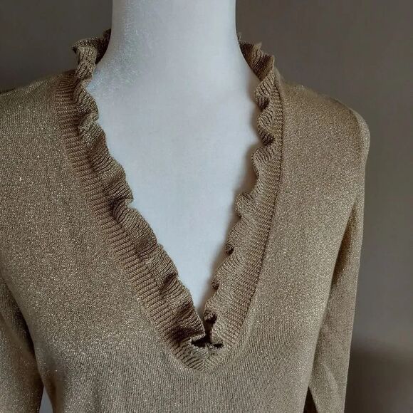 Chaps Classics Sweater-Gold Lurex Glitter Sz L - Picture 3 of 8